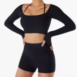 Long Sleeve Yoga Wear With Chest Pad Quick Dry Fitness Wear