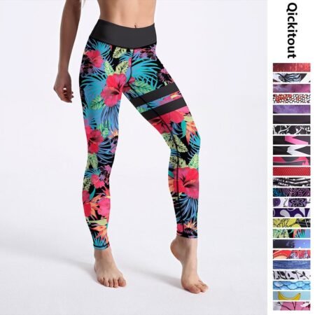 Jungle-Flower Leggings for Women: High-Waist, Ankle-Length