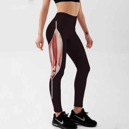 Tearing Muscle Zippered Leggings for Women: Unique Design in Casual Black
