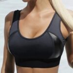 Breathable Leather Splice Push Up Sports Bra for Women - Gym and Yoga Wear