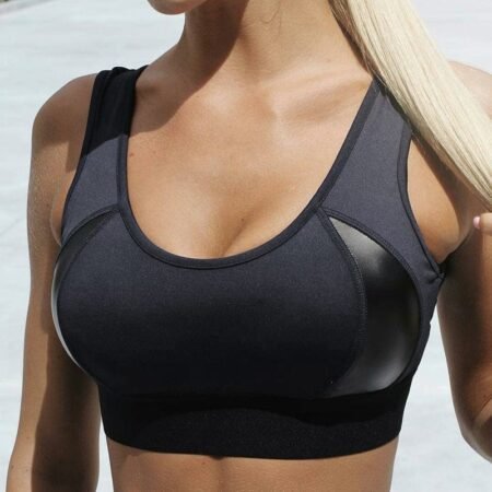 Breathable Leather Splice Push Up Sports Bra for Women - Gym and Yoga Wear