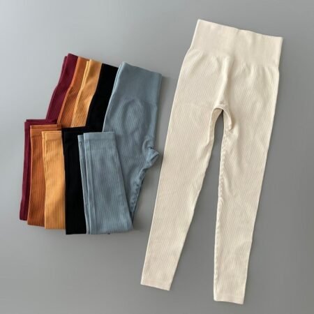 High-Waisted Ribbed Yoga Pants: Seamless, Tummy Control