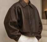 Custom Wholesale Men's Vintage Brown Leather Bomber Jacket