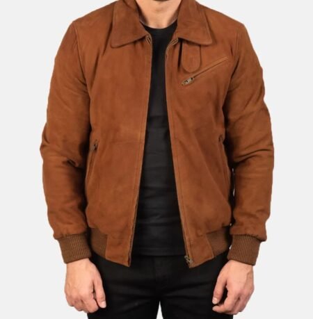 Custom Men's Brown Suede Leather Bomber Jacket |